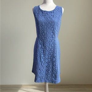 Talbots Blue Sleeveless Sheath Dress Scoop Neck Midi